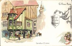 VINTAGE POSTCARD the Paris Old man With the Good market House Boucicaut Crossroads St Julien