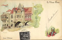VINTAGE POSTCARD the Paris Old man Carries St Michel