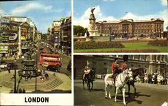 MODERN CARD London Piccadilly Circus Buckingham Palace HM the Queen and HRH Prince Philip