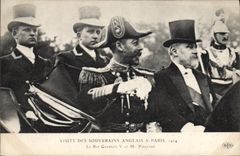 VINTAGE POSTCARD Visite of the English sovereigns has Paris 1914 the king Georges V and Mr. Poincare