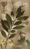 VINTAGE POSTCARD Militaria Medal Bay-tree Flower of glory Soldier