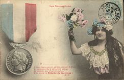 VINTAGE POSTCARD Medal Woman decorations