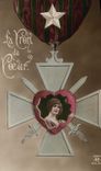 VINTAGE POSTCARD Militaria Medal Woman the cross of the heart