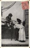 VINTAGE POSTCARD Small negro Children Guitar
