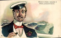 Ilustrador marina de la fantasía de la POSTAL de la VENDIMIA de los presentimientos de las señales de la zanja del agua