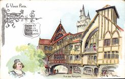 VINTAGE POSTCARD Old Paris With the Good market House Boucicaut Street of the walls