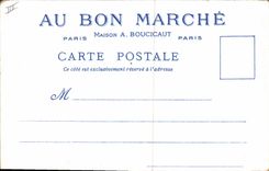 POSTAL París vieja de la VENDIMIA con la buena calle de Boucicaut de la casa del mercado de las paredes