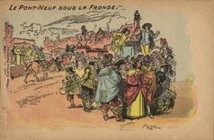 VINTAGE POSTCARD Old Paris the New Bridge pennies the sling