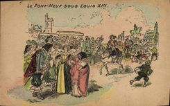 VINTAGE POSTCARD Old Paris the new bridge pennies Louis XIII