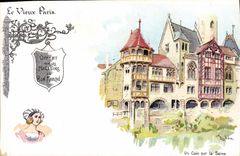 VINTAGE POSTCARD Old Paris With the Good market Boucicaut House a corner on the Seine