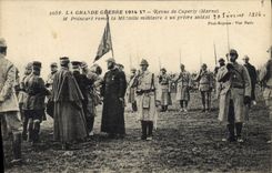 VINTAGE POSTCARD Militaria Revue of Cuperly Mr. Poincare gives the military medal has a priest soldier