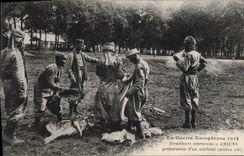 VINTAGE POSTCARD Militaria Tirailleurs Moroccan has Amiens preparation of roast a Mouton lamb barbecue