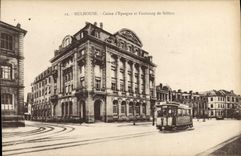 CPA Banque Mulhouse Caisse d'Epargne et Faubourg de Belfort Tramway 