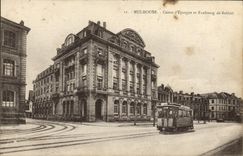 CPA Banque Mulhouse Caisse d'Epargne et Faubourg de Belfort Tramway