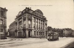 CPA Banque Mulhouse Caisse d'Epargne et Faubourg de Belfort Tramway