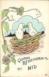 VINTAGE POSTCARD Fantasy Illustrator When you Return to the nest Oiseau