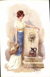 VINTAGE POSTCARD Fantasy Illustrator Woman with the Beltrane fountain