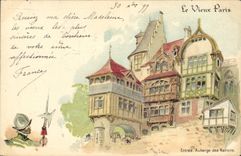 VINTAGE POSTCARD Fantasy Illustrator the Paris Old man Entered Inn of the Nations