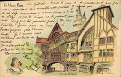 VINTAGE POSTCARD Fantasy Illustrator the Old man Paris Street of the remaprts