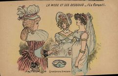 VINTAGE POSTCARD Fantasy Illustrator the fashion and its lower parts the Corset corset Girdles Directory
