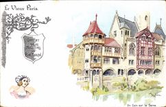 VINTAGE POSTCARD Fantasy Illustrator the Paris Old man a corner on the Seine
