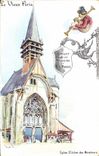 VINTAGE POSTCARD Fantasy Illustrator the Old man Paris Church St Julien of Menetriers