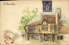 VINTAGE POSTCARD Fantasy Illustrator the Old man Paris Gravers of the street of the walls