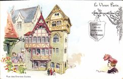 VINTAGE POSTCARD Fantasy Illustrator the Old man Paris Street of the Universities