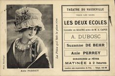 VINTAGE POSTCARD Theater of Light comedy the Two Schools Annie Perrey Dubosc Suzabbe de Behr
