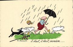 VINTAGE POSTCARD Fantaisie Illustrator Bossaert It rains Bergere Sheep Dog