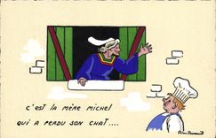 VINTAGE POSTCARD Fantaisie Illustrator Bossaert It is the Michel mother who lost her cat