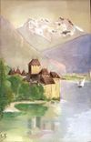 VINTAGE POSTCARD Fantasy Illustrator (drawing with the hand) Chillon