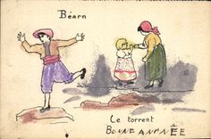 VINTAGE POSTCARD Fantasy Illustrator (drawing with the hand) Bearn the torrent