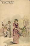 VINTAGE POSTCARD Fantasy Illustrator the Paris Old man World Fair of 1900 In the grill-room owner
