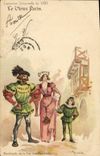 VINTAGE POSTCARD Fantasy Illustrator the Paris Old man World Fair of 1900 Merchants of the street of the walls