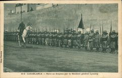 VINTAGE POSTCARD Militaria Casablanca Salute to the colors by the General Resident Lyautey