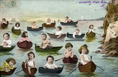 VINTAGE POSTCARD Fantasy Child Baby Boats Boats