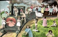 CPA Fantaisie Enfant Bebe Train 