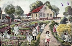VINTAGE POSTCARD Fantasy Child Baby Gardening