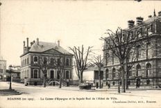 VINTAGE POSTCARD Bank Roanne Savings bank and the Southern frontage of the Town hall