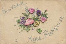 VINTAGE POSTCARD Drawing with the hand Flowers Heart