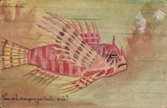 CPA Dessin a la main Poisson
