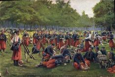 VINTAGE POSTCARD Militaria Zouaves with large the halt