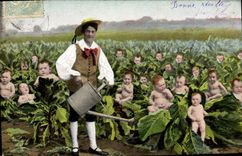 CPA Fantaisie Enfant Bebe Homme Jardinier