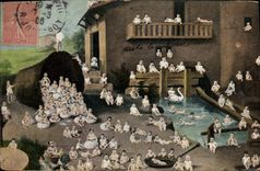 CPA Fantaisie Enfant Bebe Cygne