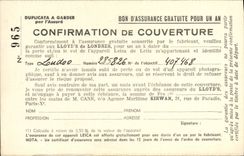 CPA Assurance Confirmation de couverture Lloyd's Agence Maritime Kirwan Rue de Paradis Paris 9eme