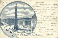 VINTAGE POSTCARD Assurance Paris Place Vendome the Union Sets fire to
