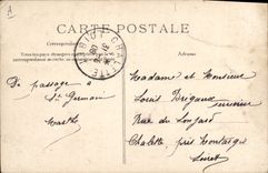 VINTAGE POSTCARD Banque Saint Germain in Bush hammer the city Places Lamont Savings bank Children Bicycle