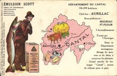 CPA Carte geographique Cantal Emulsion Scott Mauriac St Flour 