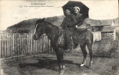 VINTAGE POSTCARD Auvergne Folklore the Amazon of the high plateaus Horse